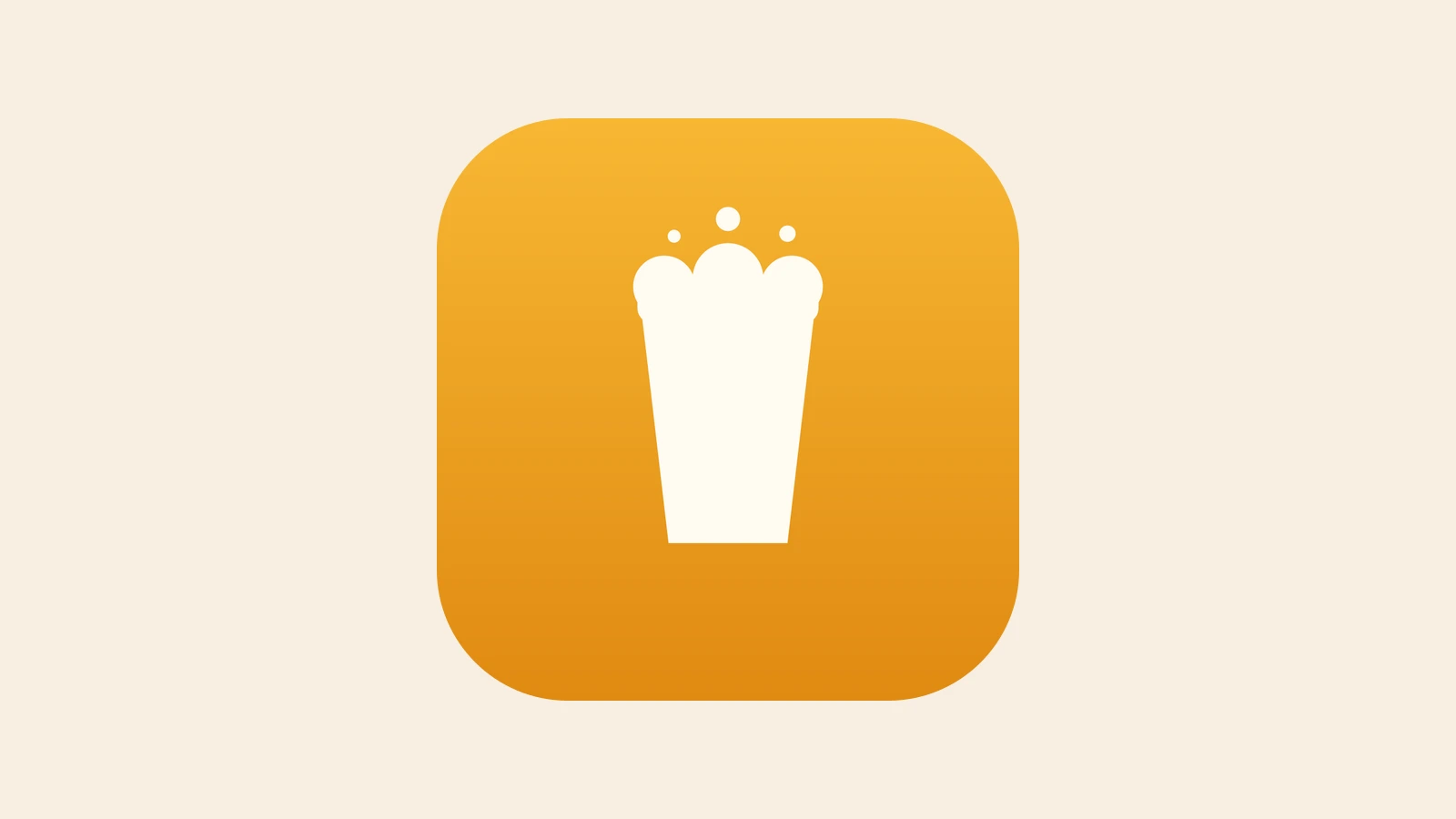 The How Many Beers app icon: a foaming pint glass in cream on an amber gradient.